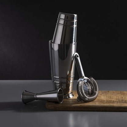 Premium 4-Piece Boston Cocktail Shaker Set w/Hawthorne Strainer & Japanese Jigger, Stainless Steel 304- Weighted Cocktail Set - Boston Shaker Set - Bartender Shaker - Shaker for Cocktails