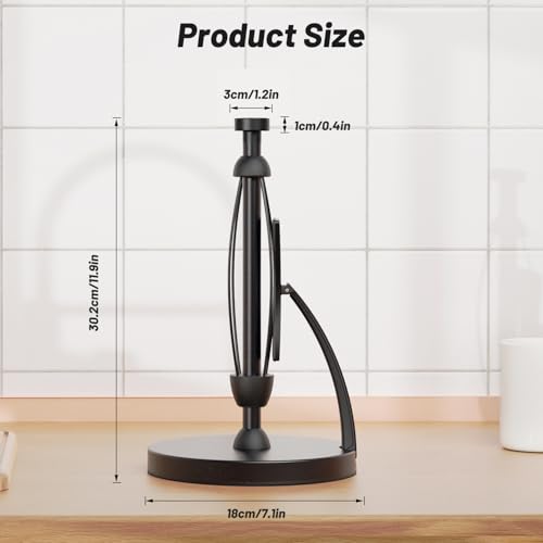 VEHHE Paper Towel Holder Countertop, One-Handed Tear, Stainless Steel, Stand Paper Towel Holder with Spring Activated Arm & Non Slip Weighted Base, for Kitchen Bathroom (Black) - color: Black, size: Eva Pad Base