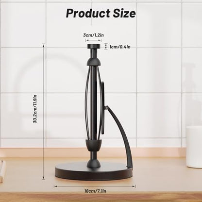 VEHHE Paper Towel Holder Countertop, One-Handed Tear, Stainless Steel, Stand Paper Towel Holder with Spring Activated Arm & Non Slip Weighted Base, for Kitchen Bathroom (Black) - color: Black, size: Eva Pad Base