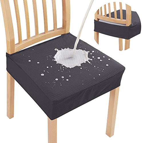 Smiry Waterproof Seat Covers for Dining Room Chairs, No Rear Covers | Stretch Jacquard Removable Washable Chair Seat Slipcovers Protector, Set of 2, Dark Grey - color: Dark Grey, size: Set of 2