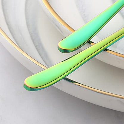 Buyer Star Round Stainless Steel Bouillon Spoons Soup Spoons, Stainless Steel Large Round Spoons, Deep Bowl Spoon Set for Soup Grain Dessert Milk, Dishwasher Safe (4 pcs Rainbow), C278D - size: 4 pcs Rainbow