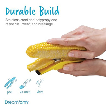 Dreamfarm Corn Accessories Set - Corpeel & Lockorns - Foldable No-Mess Corn Peeler & 4 Pairs of Interlocking Cob Holders, Stainless Steel & BPA-Free Kitchen Gadget Duo for Grilling & Food Prep