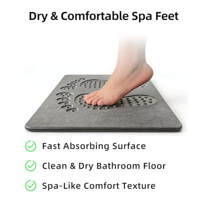 Stone Bath Mat - Diatomite Quick Non Slip Absorbent Shower Mat 23.6"×15.4" | Super Absorbent Diatomaceous Earth Mat for Bathroom, Non-Slip, Quick-Drying, Easy to Clean, Foot Massage Bumps, Gray
