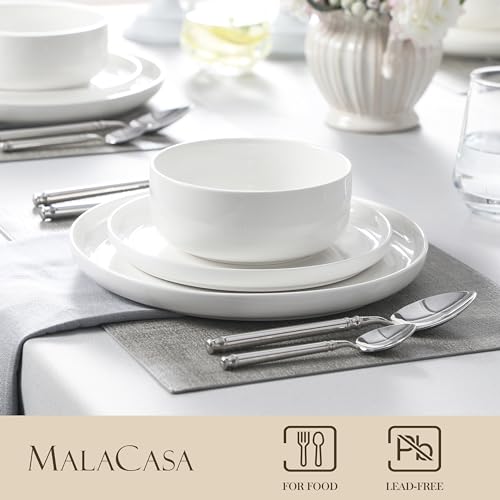 MALACASA Plates and Bowls Sets, 24 Pieces Modern Porcelain Dinnerware Set for 8, Ceramic Dishware Dishes White Kitchen Dinner Dining Ware Set, Microwave and Dishwasher Safe, Series LUNA | Modern Ceramic Dishware,Kitchen Dining Ware,Microwave and Dishwashe