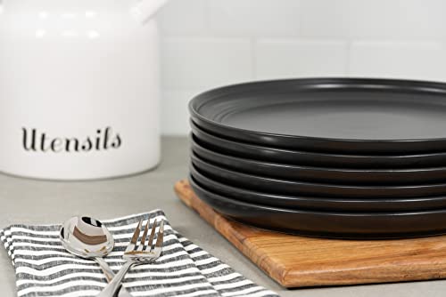Double Line 10.5" Dinner Plate, Set of 6, Matte Black - color: Matte Black, size: Dinner Plate