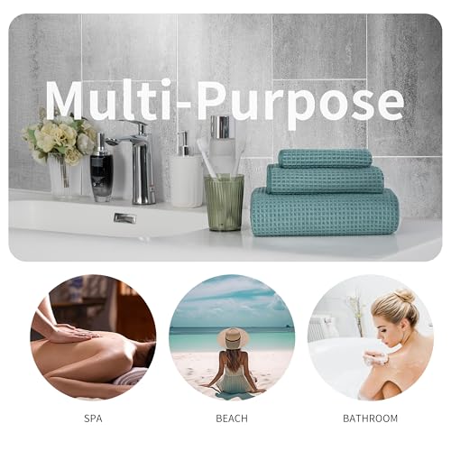 MICROFI New Microfiber Waffle Bath Towels, 3 Pieces, Oversized, Soft, Absorbent, Fast Drying, Lint Free, Includes Bath, Face and Hand Towels 430 GSM - color: Green