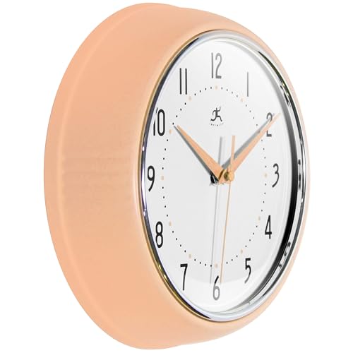 Infinity Instruments Retro 9.5 Inch Round Indoor Wall Clock, Peach Fuzz - color: Peach Fuzz, size: 9.5 Inch