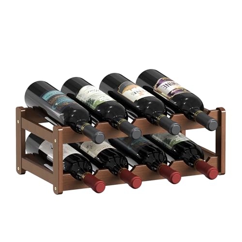 Wine Rack |Open & 2-Tier Bamboo Wine Holder| Freestanding Floor & Countertop Wine Display-Space-Saving Wooden Wine Storage Shelf for Kitchen, Cabinets,Bar & Dining Room(1, 2-Tiers)