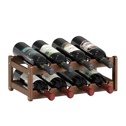 Wine Rack |Open & 2-Tier Bamboo Wine Holder| Freestanding Floor & Countertop Wine Display-Space-Saving Wooden Wine Storage Shelf for Kitchen, Cabinets,Bar & Dining Room(1, 2-Tiers)