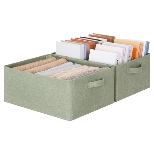 GRANNY SAYS Storage Baskets with Metal Frame, Closet Organizer Bins, Decorative Clothes Storage Bins, Foldable, Sturdy, for Organizing Shelves, Bedroom, Blankets, Books Storage, Sage Green, 2-Pack - color: Sage Green, size: Large - 2 Pack