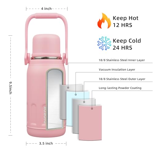 BJPKPK Stainless Steel Insulated Bottle with Handle & Strap, 27oz | Leak-proof vacuum insulation keeps drinks cold/hot for hours. BPA-free, dishwasher safe. Includes handle & strap. Light Pink. - color: Light Pink, size: 27 Ounces
