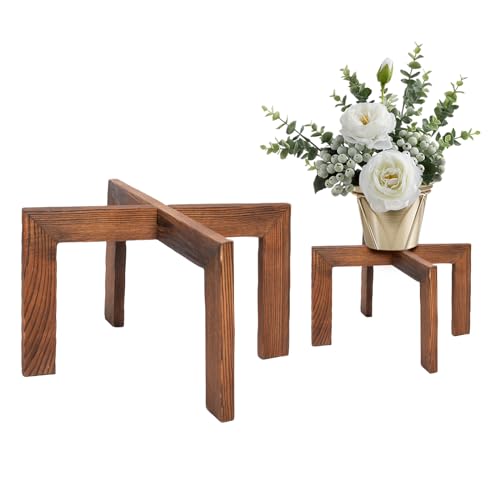 HPC DECOR 2 Pack Wood Plant Stand-Mid Century Modern Planter Stands-Wooden Flower Pot Stands Riser,Low Short Plant Stands Indoor-Modern Minimalist Wooden Stool for Plant Pot Holder, Fit 5-15 Inch Pot.