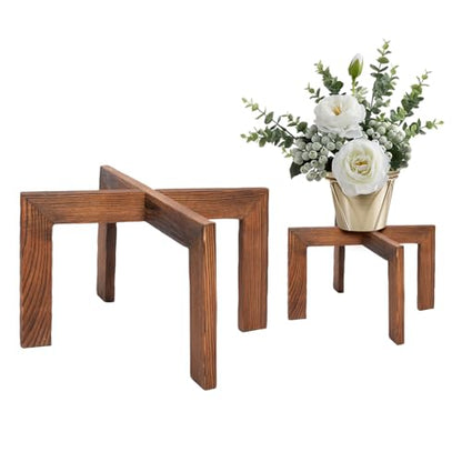 HPC DECOR 2 Pack Wood Plant Stand-Mid Century Modern Planter Stands-Wooden Flower Pot Stands Riser,Low Short Plant Stands Indoor-Modern Minimalist Wooden Stool for Plant Pot Holder, Fit 5-15 Inch Pot.