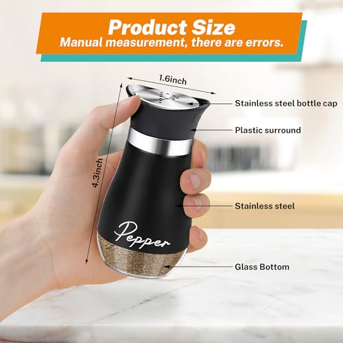 Salt and Pepper Shakers - 4 oz White and Black Glass Set with Steel Lids | Refillable Glass Shakers with Stainless Steel Lids for Cooking, Dining, RV Trips, Camping And BBQs; 4 oz Capacity Each. - color: White + Black