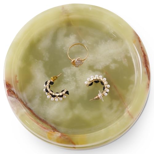 Marble Jewelry Dish, 5" Handmade Green Ring Tray | Handmade trinket holder for earrings, necklaces, keys & candles, Catchall for vanity, nightstand & gift for women - color: Green Onyx