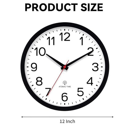 AKCISOT 12 Inch Wall Clock, Silent Battery Operated Analog Clock, Black | Atomic | Office | Kitchen | Living Room | Classroom | Easy-to-read Numbers - color: Atomic_black, size: 12 Inch