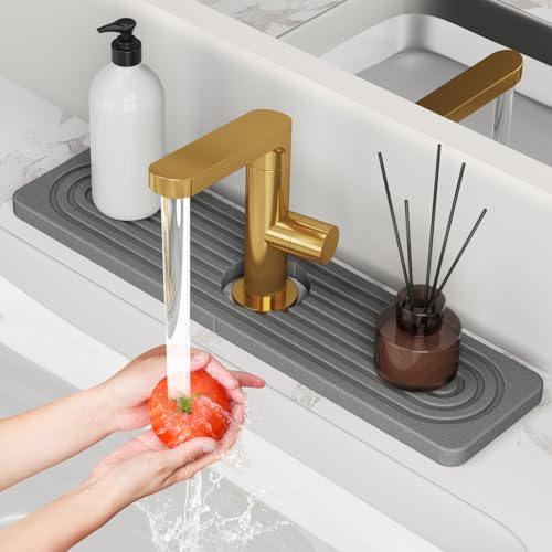 15.8'' Stone Faucet Mat for Kitchen Sink [Super Absorbent, 30s Quick Drying] Water Absorbing Stone Tray for Sink Stone Mat for Kitchen Sink Stone Quick Dry Around Faucet Diatomite Stone Sink Tray - color: Dark Gray, size: 15.8" x 4"