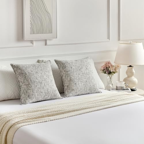 FUTEI Pack of 2 Tweed Chenille Throw Pillow Covers 22x22 Inch, Black | Premium Chenille Front/ Smooth Velvet Back,Hidden Zipper,Machine Washable,Pilling-Resistant,Colorfast, Insert Not Included. - color: Black, size: 22" x 22" (Pack of 2)