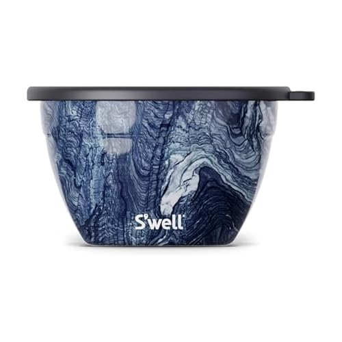 S’well Stainless Steel 64oz Salad Bowl Kit, Azurite Color, Includes 2oz Condiment Container and Removable Tray, Leak-Proof, Easy to Clean, Dishwasher Safe - color: Azurite Marble, size: 64oz