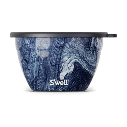 S’well Stainless Steel 64oz Salad Bowl Kit, Azurite Color, Includes 2oz Condiment Container and Removable Tray, Leak-Proof, Easy to Clean, Dishwasher Safe - color: Azurite Marble, size: 64oz