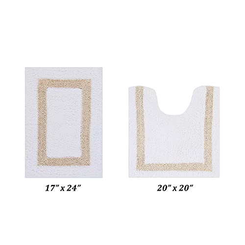 Better Trends 100% Cotton Hotel Collection Bath Mats Set, White & Sand Mats - Tufted, Reversible & Absorbent & Machine Washable 2 Piece Bathroom Rug Set, Toilet Base & Sink Bath Mat Rug - color: White & Sand, size: 2 Piece Set (17" x 24" | 20" x 20")