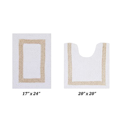 Better Trends 100% Cotton Hotel Collection Bath Mats Set, White & Sand Mats - Tufted, Reversible & Absorbent & Machine Washable 2 Piece Bathroom Rug Set, Toilet Base & Sink Bath Mat Rug - color: White & Sand, size: 2 Piece Set (17" x 24" | 20" x 20")