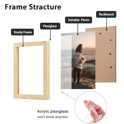 4x6 Picture Frame Wood Grain Set of 6 Wooden Photo Frames | 4 x 6 Picture Frame with Plexiglass Fits 4x6 without Mat for Table and Wall Display - color: Wood Grain, size: 4x6