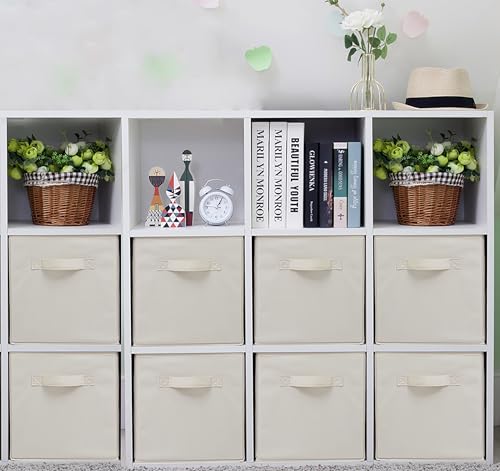 Storage Cubes, 11 Inch Cube Storage Bins, Set of 8, Fabric Foldable Storage Bins With Handles, Closet Storage Organizer bins, Cubby Clothing Storage Baskets for Shelves, Beige - color: Beige, size: 8 Pack