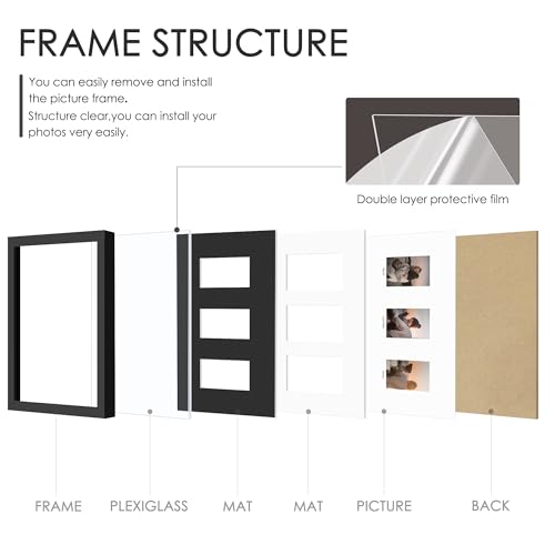 DUENPY 5.6x10 Polaroid 3 Opening Mini Frame Black | Polished Plexiglass Offers Clear View, Dedicated Frame to Display Your Favorite Instant Polaroid Prints - color: Black, size: 5.6x10（2x3 opening）