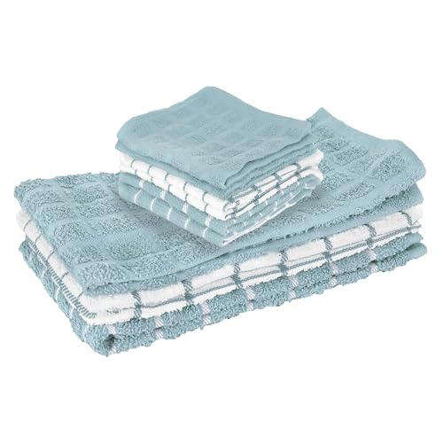 Ritz Premium 3-Pack Kitchen Towel & 6-Pack Dish Cloth Set - Highly Absorbent, Super Soft, Long-Lasting, 100% Cotton Terry Drying Cleaning Cloths, Dew - color: Dew, size: 9-Pack Bundle