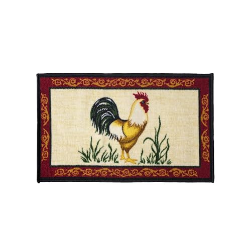 Kashi Home Kitchen Rug, Printed Area Rug, Durable Floor, Door Mat, Farmhouse Non-Slip Carpet Latex Backing Beautiful Design, Dot Rooster 18x30 Rectangle - color: Dot Rooster, size: 1'6" x 2'6" (Rectangular)