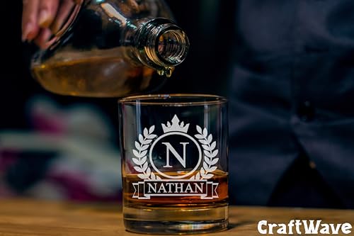 Personalized Whiskey Glass for Men, Custom Engraved Name & Initial Rocks Glasses, 11oz, Barware for Men, Father’s Day Gifts - color: Whiskey Personalized Name Monogram