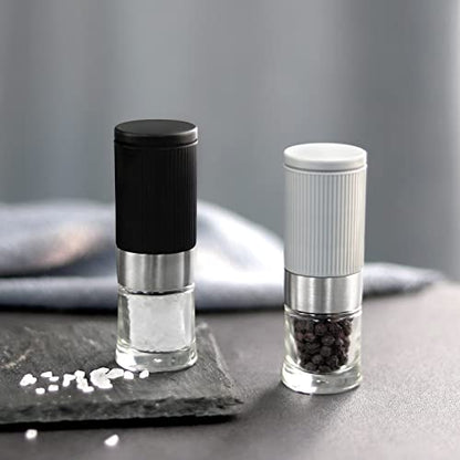 Mini Salt and Pepper Grinder Set, Small Tiny Adjustable Coarseness Ceramic Salt Grinder with Funnel and Bag Portable Handy Spice Pepper Mill Shaker For Outdoor Party Lunch Bag Kitchen - color: Gray