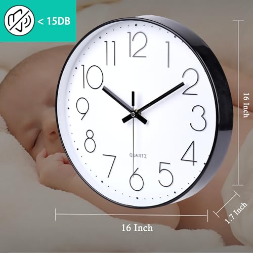 16 Inch Large Wall Clock Modern Elegant Style for Living Room Office Kitchen Dining Room - color: Black, size: 16 Inch