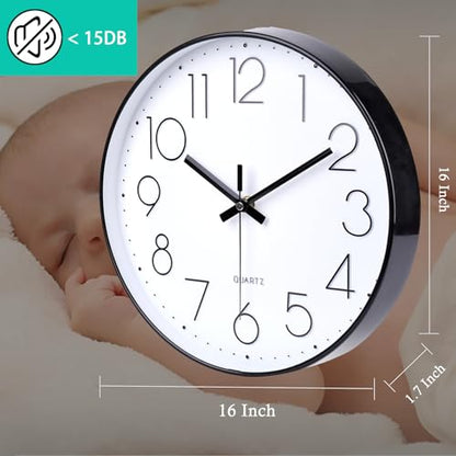 16 Inch Large Wall Clock Modern Elegant Style for Living Room Office Kitchen Dining Room - color: Black, size: 16 Inch