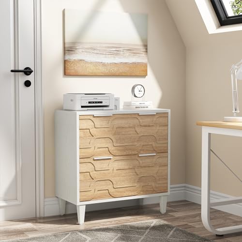 Tribesigns 2-Drawer File Cabinet, White & Walnut - color: Walnut and White