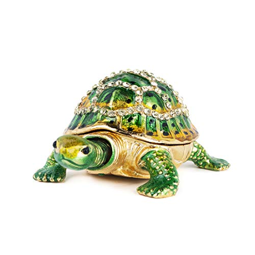YU FENG 3 Inch Turtle Trinket Box, Crystal Hinged Jewelry Box Collectible | Hand-Painted Enamel Finish, Sparkling Crystal Accents, Ring & Earring Holder, Sea Turtle Figurine, Gift for Turtle Lovers - color: bright green