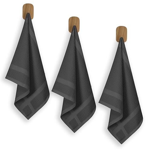 100% Cotton Kitchen Towels, 16"x26", 3 Pack, Waffle Weave, Absorbent, Fast Drying Dishcloth Set for Cleaning, Hand Towels, Dish Rags, Wash Cloth, Durable, Machine Washable, Gray - color: Dark Grey, style: 3 Pack