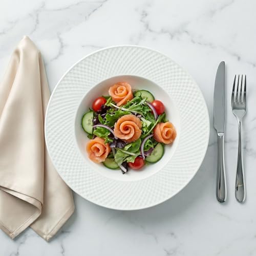 Ceramics Rimmed Soup Bowls 10.1 oz, White 9.1 inch Exquisite small soup plate Set of 4, Pasta plates With Rim is the best choice for hotels, kitchens, fine restaurants and gourmets - color: White, size: 9.1 *2Inch