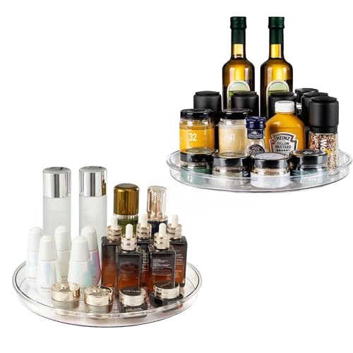 2-Pack 13Inch Lazy Susan Cabinet Organizer, Plastic Rotating Organizer Spice Rack Condiment Organizer for Pantry, Countertop, Cupboard, Refrigerator-Clear - size: 13 Inch | 1 Tier