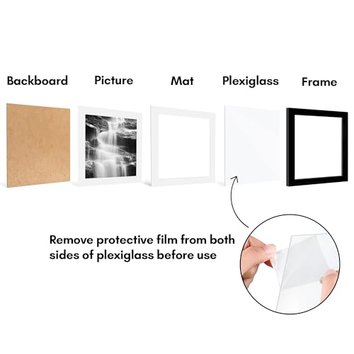 Americanflat 10x10 Picture Frame 2-Pack - Matted to 8x8 - Black | Slim Molding construction, Polished plexiglass front, wall or tabletop display with included easel, triangle hangers included - color: Black, size: 10x10