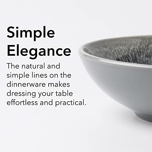 Arora FAIT Round Stoneware 16pc Double Bowl Dinnerware Set for 4, Dinner Plates, Side Plates, Cereal Bowls, Pasta Bowls - Reactive Glaze Grey (439699) - color: Grey-Cereal/Pasta Bowl (2), style: Round-Service for 4(16pcs)