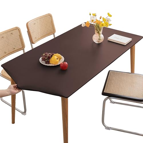 PU Stretch Fitted Rectangle Tablecloth with Elastic Edge 28 x 47 Inch Waterproof Oil Proof Table Cloth Wipeable Table Cover for Indoor Outdoor Furniture Protect (Coffee,28"x47") - color: Coffee, size: 47" x 28" (Rectangular)