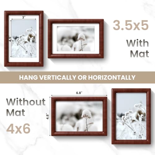 Acovy 4x6 Picture Frame, Natural Solid Oak Wood 4"x6" Photo Frame for Wall, Handcrafted Wooden Frame 4 x 6 Matted to 3.5x5, High Definition Tempered Glass, Wall Hook Included, Mahogany Wood - color: Mahogany, size: 4"x6"