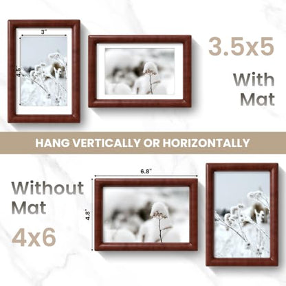 Acovy 4x6 Picture Frame, Natural Solid Oak Wood 4"x6" Photo Frame for Wall, Handcrafted Wooden Frame 4 x 6 Matted to 3.5x5, High Definition Tempered Glass, Wall Hook Included, Mahogany Wood - color: Mahogany, size: 4"x6"