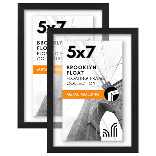 Americanflat 5x7 Floating Picture Frame 2-Pack - Metal - Black | Photo floats between two shatter-resistant glass panels, also fits a 4x6 photo with a floating border