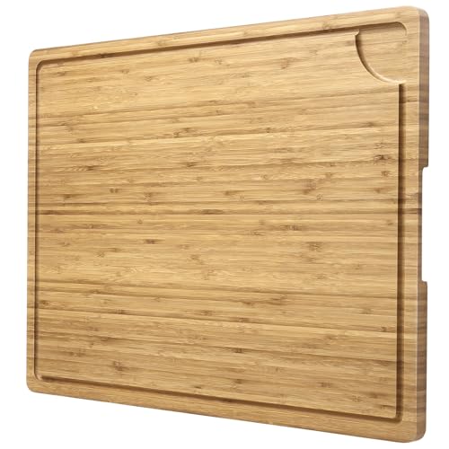 Takywep 24x18 Inch Large Cutting Board for Kitchen, Bamboo Wood Butcher Block Chopping Board with Handles and Juice Grooves, Reversible Cheese Board Charcuterie Serving Tray - color: Light Brown, size: 24"L x 18"W