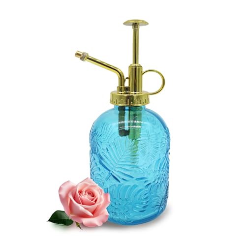 Glass Plant Mister Spray Bottle, 350ML Vintage Plant Spritzer, Succulent Watering Bottle Glass with Top Pump, Small Plants Sprayer Watering Can for Indoor - color: Blue