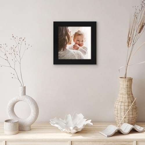 Americanflat 6x6 Picture Frame - Engineered Wood - Black | Shatter-resistant glass, wall or tabletop display with included easel, sawtooth hangers included - color: Black, size: 6x6