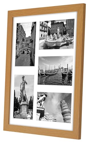 Americanflat 4x6 Collage Picture Frame with Shatter-Resistant Glass - Fits Five 4x6 Photos or Use as One 11x14 Picture Frame - Signature Collection - Collage Frames for Wall Display - Dark Oak | Overall frame size 11x14, Shatter-resistant glass, hangs ver